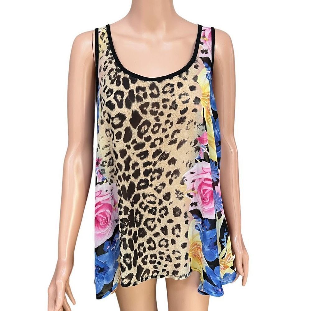 Dex floral animal print sleeveless blouse size L